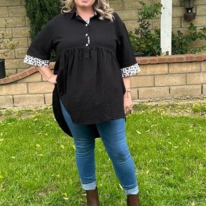 Black tunic with peek a boo leopard